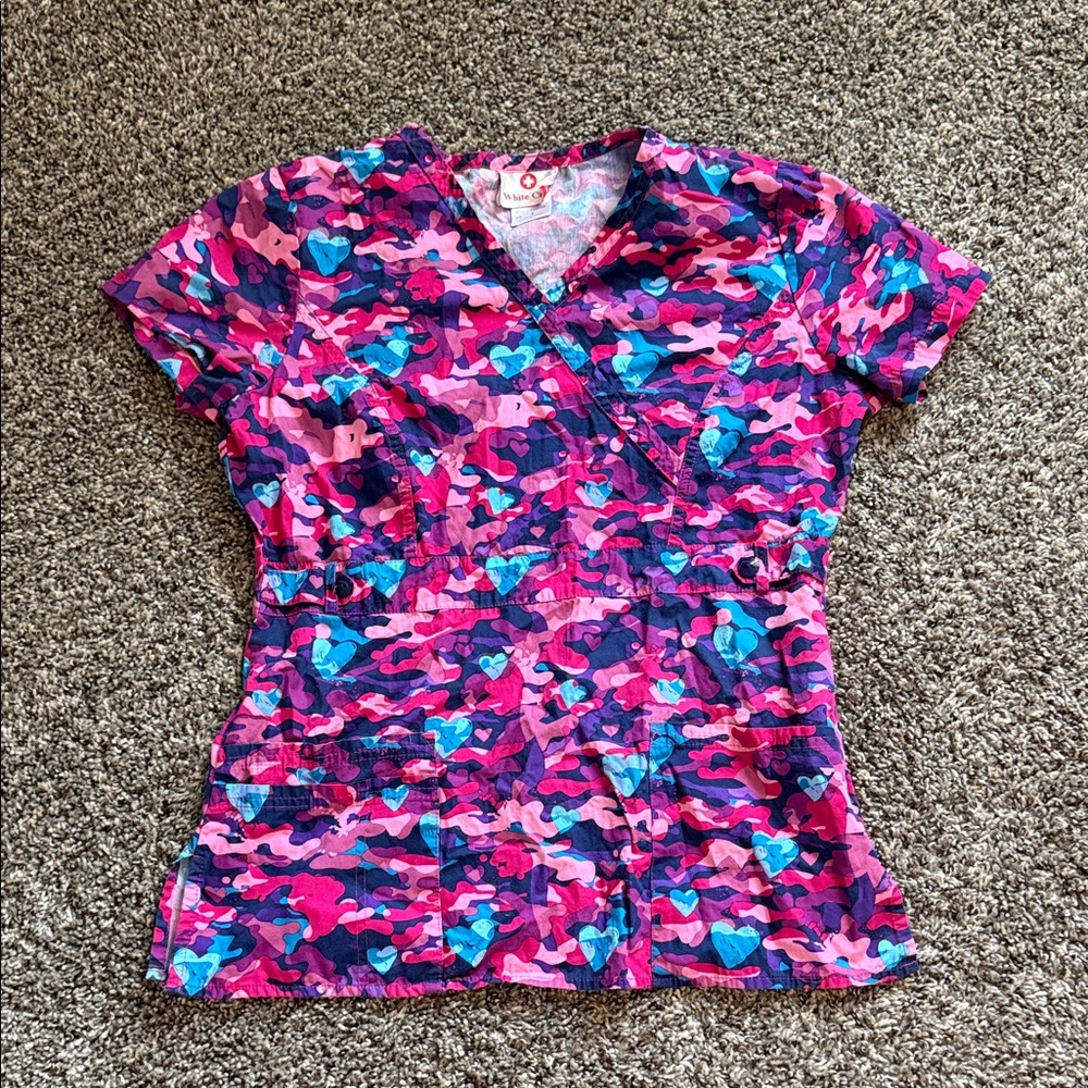 White Cross Pink and Blue Camouflage Blouse